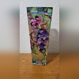 AMIA Studios • Hand Paint Glass Vase Grape Vines 10”